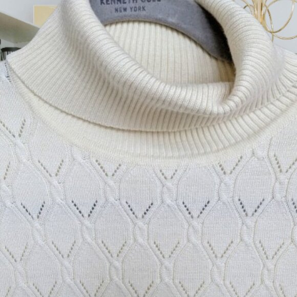 Originaire Pointelle Cream Turtlenec Sweater w/ Brass Button Detail Cottagecore - Picture 3 of 5